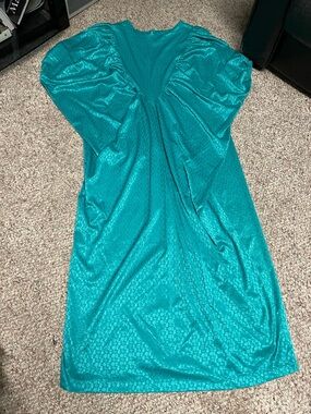 Vintage 80s batwing Teal Shimmer Puff Sleeve caftan/Dress